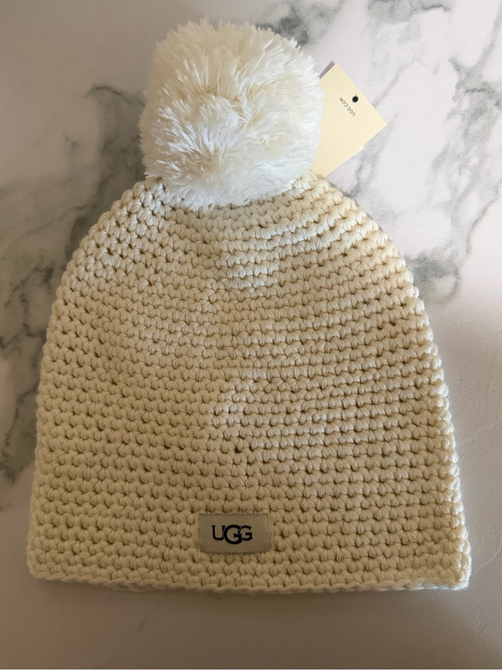 UGG Cream Pom Pom Knit Beanie